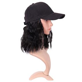 img 3 attached to 🧢 Парик MapofBeauty Jet Black Short Curly BOB из синтетических волос 13 дюймов/33 см - регулируемая бейсбольная кепка-парик для ежедневного использования