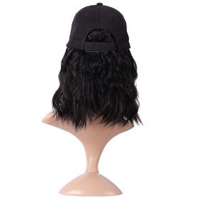 img 1 attached to 🧢 Парик MapofBeauty Jet Black Short Curly BOB из синтетических волос 13 дюймов/33 см - регулируемая бейсбольная кепка-парик для ежедневного использования