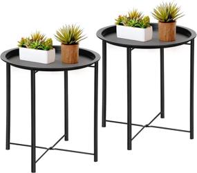 img 4 attached to VECELO Modern Foldable Tray End Side Tables - Set of 2, Perfect for Small Spaces, Living Room, Balcony, Outdoors - Black Nightstand Snack Stand