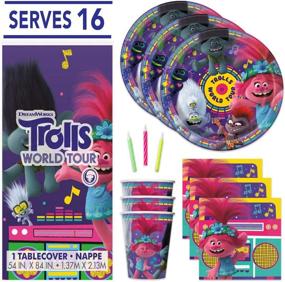 img 3 attached to 🎉 Trolls Themed Birthday Party Pack - Tablecover, Plates, Cups, Napkins, Candles - Serves 16