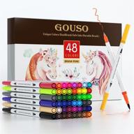 🎨 48 dual tip brush pens gouso colors art markers set: versatile fine and brush tip colored pens for calligraphy, drawing, sketching, adult coloring, and bullet journal art logo