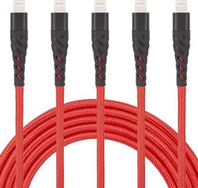 img 1 attached to High-Quality 5-Pack iPhone Charger Cable: 3ft Lightning Cable Sync & Fast Charge Compatible with iPhone Xs max/xr/x/8/8 Plus/7/7plus/6/6s Plus/5s/5, iPad (Red)