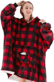 img 4 attached to 🧥 OCTROT Oversized Wearable Blanket Hoodie - Fuzzy Sherpa Sweatshirt with Giant Front Pocket for Women Men, Cozy Plush Fleece Hooded Sweater (Plaid Red)