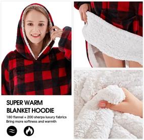img 3 attached to 🧥 OCTROT Oversized Wearable Blanket Hoodie - Fuzzy Sherpa Sweatshirt with Giant Front Pocket for Women Men, Cozy Plush Fleece Hooded Sweater (Plaid Red)