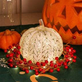 img 2 attached to Romingo Mercury Glass Pumpkin: 6-Inch Battery-Operated LED Light with Timer and Fall Décor - Stunning Silver Leaves