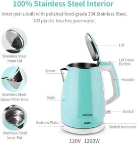 img 3 attached to MEISON Stainless Steel Electric Kettle with Double Wall Interior, Cool 🔌 Touch Teapot Heater, Auto Shut-Off and Boil-Dry Protection, Cordless, 1.5L Capacity, 2-Year Warranty