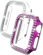 bling case compatible with apple watch series 3/2/1 pc diamonds bumper face cover for iwatch 42mm (transparent purple logo