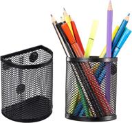 🖊️ magnetic pencil holder, mesh metal storage baskets container organizer with magnets - ideal for whiteboard, kitchen fridge, locker, and more - set of 2, black логотип