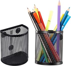 img 4 attached to 🖊️ Magnetic Pencil Holder, Mesh Metal Storage Baskets Container Organizer with Magnets - Ideal for Whiteboard, Kitchen Fridge, Locker, and More - Set of 2, Black