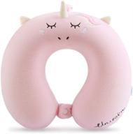 🦄 pink unicorn kids travel neck pillow with snap – ultimate comfort and support for adults, toddlers, boys, and girls on airplanes, cars, and flights – washable cover – great gift for children logo