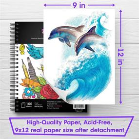 img 3 attached to 📚 Artisto Premium Sketch Book Set - 9x12", Spiral Bound, Pack of 2, 200 Sheets: Perfect for Kids, Teens & Adults, Acid-Free Drawing Paper Included!