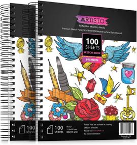 img 4 attached to 📚 Artisto Premium Sketch Book Set - 9x12", Spiral Bound, Pack of 2, 200 Sheets: Perfect for Kids, Teens & Adults, Acid-Free Drawing Paper Included!