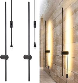 img 2 attached to Ditoon Modern Plug In Wall Sconce Set Of 2 LED Black Wall Lights With Plug In Cord On/Off Switch 39 3/8 Inches Warm White Wall Mounted Deco Lamp For Living Room Bedroom(2-Pack)