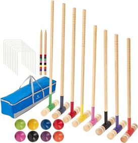 img 4 attached to SpeedArmis 8 Players Croquet Set: Regulation Size with Rubber Wood Mallets, Colored PE Ball & Wickets – Fun Lawn Game for Kids, Teens, and Adults