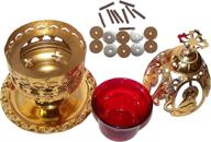 🕯️ holy land market brass oil lamp - church supplies and accessories - with oil glass cup and 1-year wicks and floaters supply (6 inches) логотип
