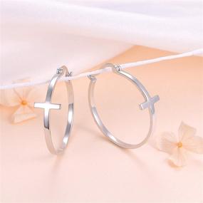 img 2 attached to S925 Sterling Silver Dangle Cross Hoop Stud Earrings - Classic Jewelry
