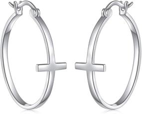 img 4 attached to S925 Sterling Silver Dangle Cross Hoop Stud Earrings - Classic Jewelry