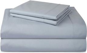 img 4 attached to 🛌 Trident 300 Thread Count Percale Weave Cotton Sheet Set with Peach Finish - 4 Piece Sheet Set, Deep Pocket fits 16" Mattress, Techno-fit - Trivana Collection (Queen, Blue Fog)