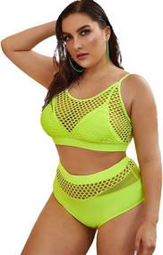 img 2 attached to 💃 Floerns Plus Size Splice Fishnet Cami Top and High Waist Bikini Set for Women