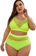 💃 floerns plus size splice fishnet cami top and high waist bikini set for women logo