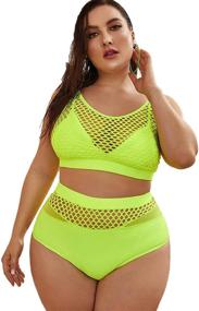 img 4 attached to 💃 Floerns Plus Size Splice Fishnet Cami Top and High Waist Bikini Set for Women