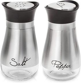 img 4 attached to 🧂 Stainless Steel and Glass Salt and Pepper Shakers, Set of 2