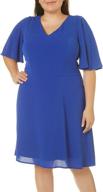 stylish london times women's plus size flutter sleeve v neck fit and flare dress: an elegant choice for curvy women logo