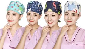 img 3 attached to 💇 Stylish Scrub Caps for Women with Ponytail Holder & Buttoned Ribbon Tie – Ideal for Working Ladies with Long Hair