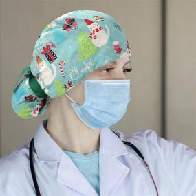 img 2 attached to 💇 Stylish Scrub Caps for Women with Ponytail Holder & Buttoned Ribbon Tie – Ideal for Working Ladies with Long Hair