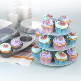 img 1 attached to 🧁 GoodCook Sweet Creations Bake-Take-Serve Cupcake Pan Set with Tiered Stand – Nonstick, Silver/Blue: The Perfect Bake-and-Serve Solution