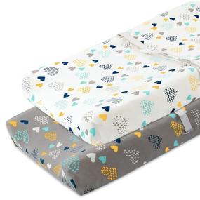 img 4 attached to 👶 COSMOPLUS Stretch Fitted Changing Pad Cover - 2 Pack for Boys and Girls, Heart Pattern - Soft and Stretchy Changing Table Pad Covers