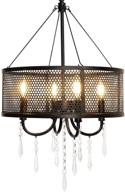 💡 modern rustic black chandelier: farmhouse round hanging light with crystal accents – ideal pendant lighting fixture for living room, dining room, bedroom, kitchen, foyer & entryway logo