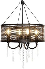 img 4 attached to 💡 Modern Rustic Black Chandelier: Farmhouse Round Hanging Light with Crystal Accents – Ideal Pendant Lighting Fixture for Living Room, Dining Room, Bedroom, Kitchen, Foyer & Entryway