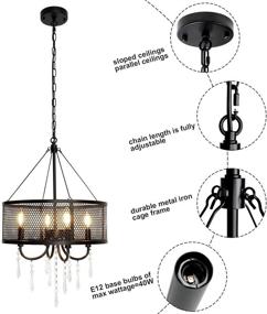 img 1 attached to 💡 Modern Rustic Black Chandelier: Farmhouse Round Hanging Light with Crystal Accents – Ideal Pendant Lighting Fixture for Living Room, Dining Room, Bedroom, Kitchen, Foyer & Entryway