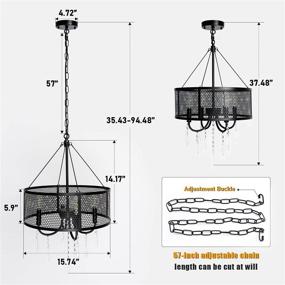 img 2 attached to 💡 Modern Rustic Black Chandelier: Farmhouse Round Hanging Light with Crystal Accents – Ideal Pendant Lighting Fixture for Living Room, Dining Room, Bedroom, Kitchen, Foyer & Entryway