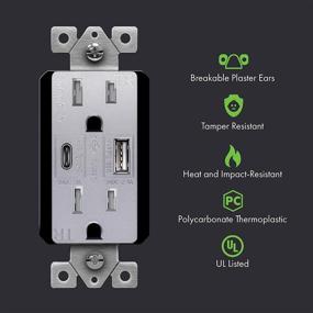 img 3 attached to 🔌 TOPGREENER TU21558AC Silver Ultra High Speed USB Type-C/A Wall Outlet with 15A Tamper-Resistant Receptacles - Compatible with iPhone SE/11/XS/XR, Samsung Galaxy S20/S10/S9 and More - UL Listed