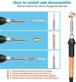 img 2 attached to 🔥 Набор для пирографии "Wood Burning Kit" - 69 предметов, набор пирографических ручек мощностью 60 ватт с регулируемым переключателем температуры от 200 до 450 ℃. Включает инструменты для тиснения, резьбы, пайки, набор шаблонов, цветные карандаши, уголь, держатель и переносной кейс.