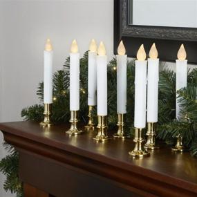 img 1 attached to 🕯️ Gold Holder Christmas Window Candles - Battery Powered White Flameless Taper, Detachable Base, Flickering LED Light, Automatic Timer, Remote Control & Batteries Included - Set of 8