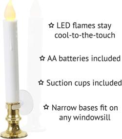 img 2 attached to 🕯️ Gold Holder Christmas Window Candles - Battery Powered White Flameless Taper, Detachable Base, Flickering LED Light, Automatic Timer, Remote Control & Batteries Included - Set of 8