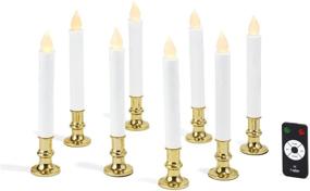 img 3 attached to 🕯️ Gold Holder Christmas Window Candles - Battery Powered White Flameless Taper, Detachable Base, Flickering LED Light, Automatic Timer, Remote Control & Batteries Included - Set of 8