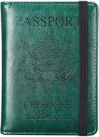 herriat leather passport holder cover case rfid blocking travel wallets card case for women men(blackish green) logo