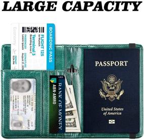 img 2 attached to HERRIAT Кожаный чехол для паспорта RFID Блокировка дорожных кошельков Чехол для карт для женщин и мужчин (черновато-зеленый)