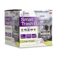 🗑️ 200 small trash bags - color scents, 4 gallon capacity, drawstring closure, linen fresh scent - 1 pack of silver bags logo