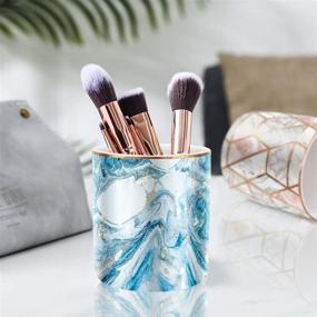 img 3 attached to Stylish Marble Pencil Holder for Desk: WAVEYU Pen Cup Organizer, Elegant Ceramic Design for Office, Classroom, Blue