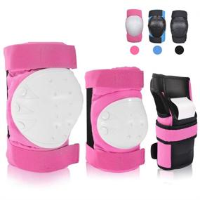 img 4 attached to 🛹 3-in-1 Curious Kid Adult/Youth Knee Pads Elbow Pads Wrist Guards: Ultimate Protection Gear Set for Skateboarding, Rollerblading, Cycling, Roller Skating, Snowboarding (Pink/L)