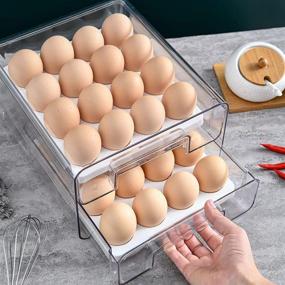 img 1 attached to Egg Storage Organizer - Qielie 32 Grid Double Layer Egg Holder 🥚 for Refrigerator with Lids - Reusable Food Container for Fresh Meal, Fruits, Vegetables