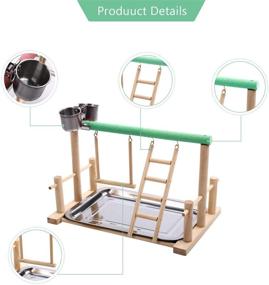 img 2 attached to 🦜 SAWMONG Parrot Playstand: Premium Wood Perch with Toys and Feeder Cups for Cockatiels - Fun Exercise Playground with Tray (Random Color)