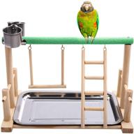 🦜 sawmong parrot playstand: premium wood perch with toys and feeder cups for cockatiels - fun exercise playground with tray (random color) логотип