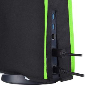 img 1 attached to 🎮 Vibrant Neon Green Trim Dust Cover for PS5 - Premium Black Nylon Sleeve, Soft Lining Guard for PlayStation 5 Console Digital & Disc Editions - Anti-Scratch, Waterproof Protection by PlayVital