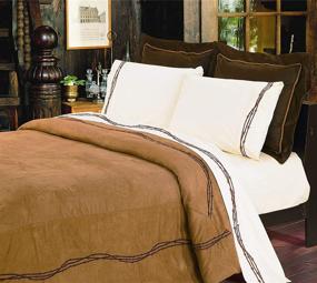 img 1 attached to 🏜️ Rustic Western Faux Suede Bedding Comforter Set, Full Size, Tan 7 Piece - HiEnd Accents Barbwire